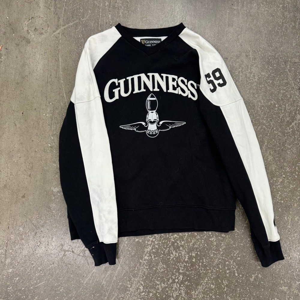 Guinness Sweatshirt Mens L Black White Game Time Toucan Football Pullover 59